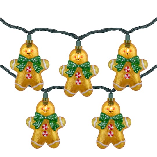 10ct. Gingerbread Man Christmas String Lights with Green Wire By Northlight in Orange | 7.5 ft | Michaels®
